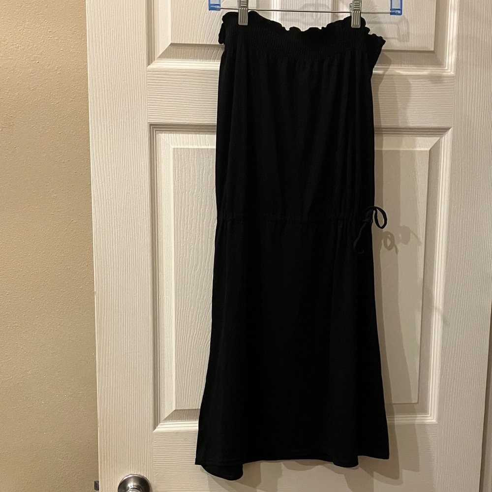 Black Strapless Maxi Skirt with Shirred Waist